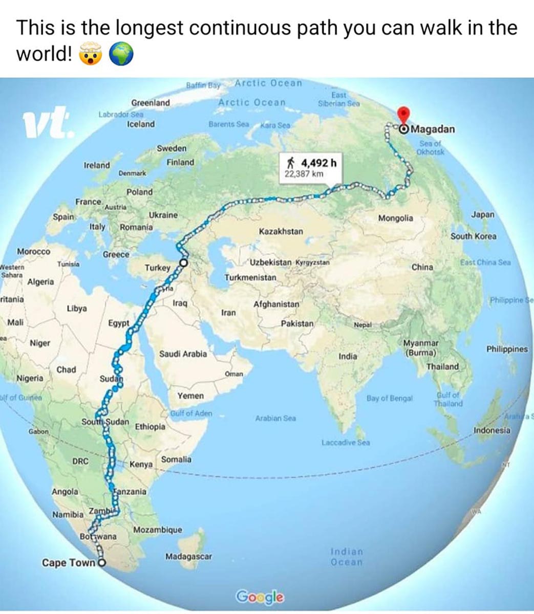 The World's Longest Walkable Route Across Land